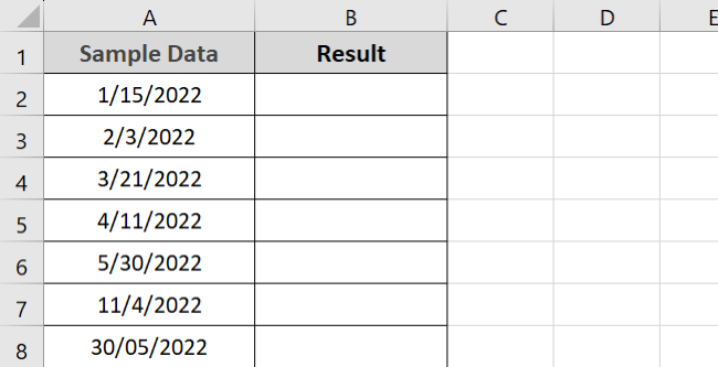 01 sample data result Sample data for extracting month name from date - only the year