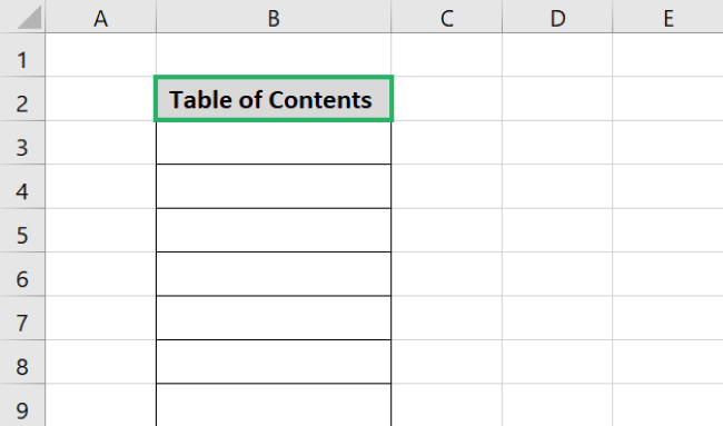 TOC for contents sheet - code window 