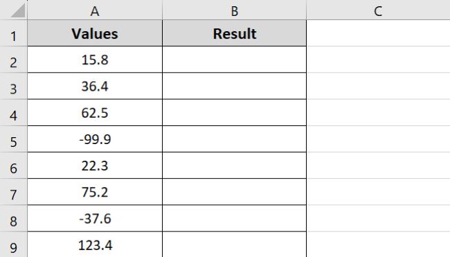 Sample data fir Excel Floor function template 