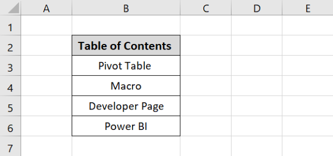 Contents worksheet Excel file insert links 
