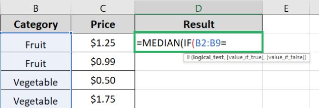 Multiple values range of Excel median 