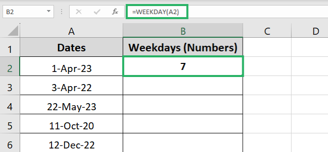 04 enter weekday Weekday function returns seven as result of date range