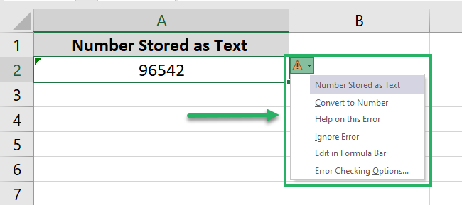 Yellow error icon of error checking rules section