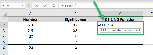 Excel CEILING function rounds numbers
