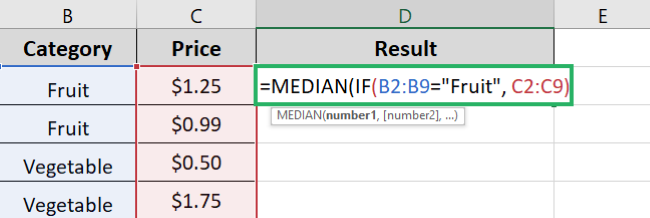 Enter the range for single cell - median salary