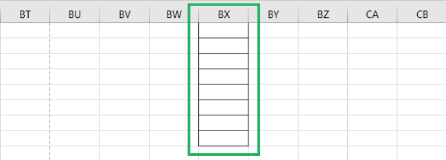 Formatting on column BX