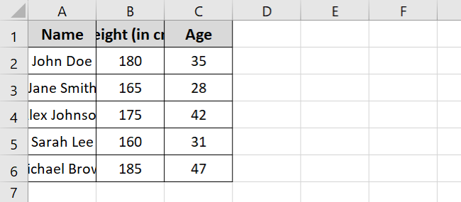 Sample data to autofit multiple columns 
