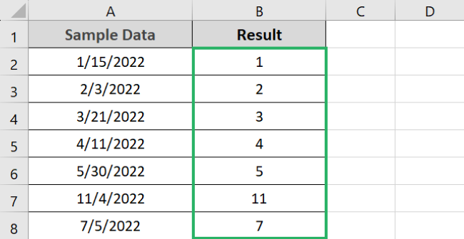 10 click fill handle The month numbers of all dates appear in month value data tab