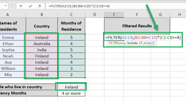 filter criteria to extract values