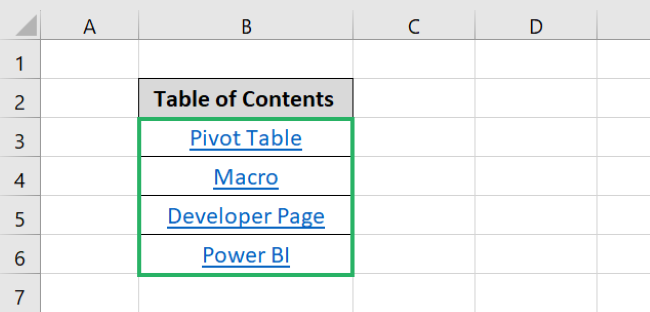 All the contents appear with hyperlinks 