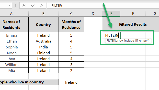 dynamic arrays for Filter function examples