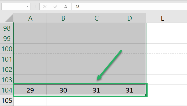 Navigated to the last data row