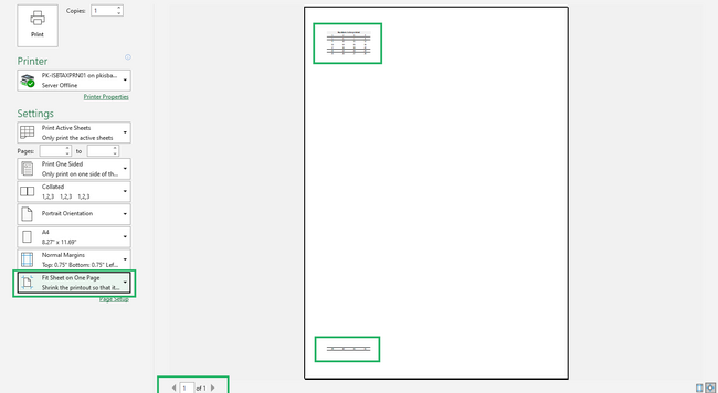 Print area: Ms Excel worksheet on one page