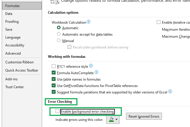 Background error checking rules section 