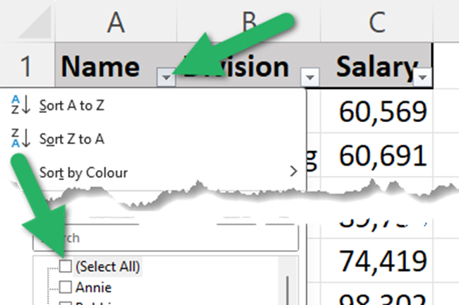 Set filtered rows to blank rows only