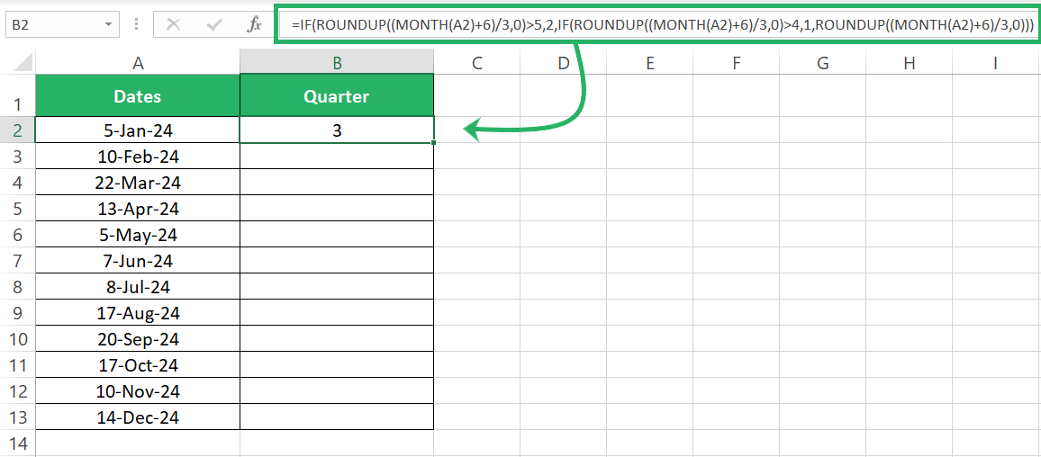 10 Excel calculates quarter