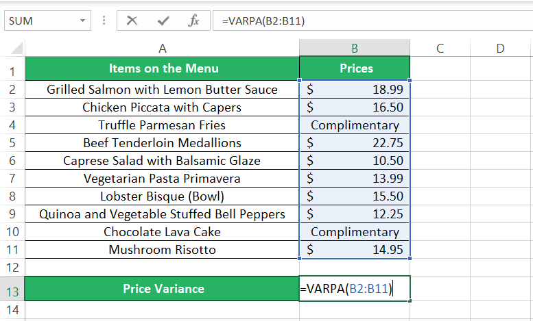 Referring to the cell range with values