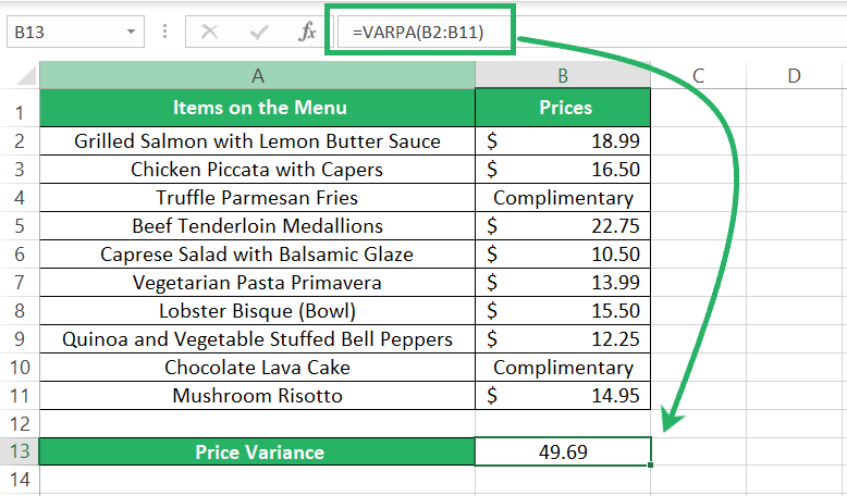 variance for population calculated