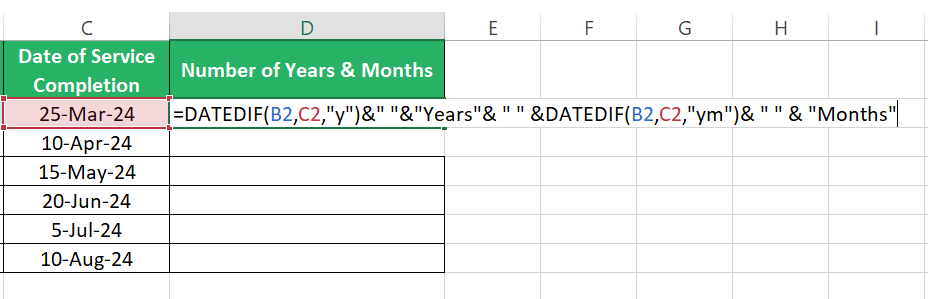 Concatenated DATEDIF functions syntax