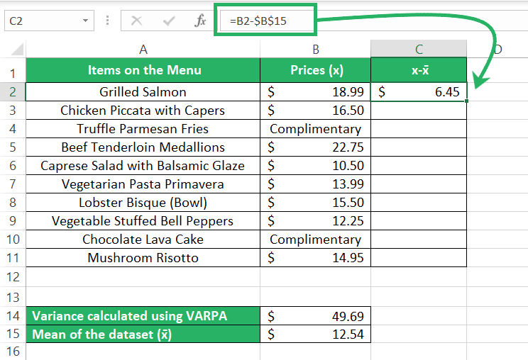 Deducting mean from the values