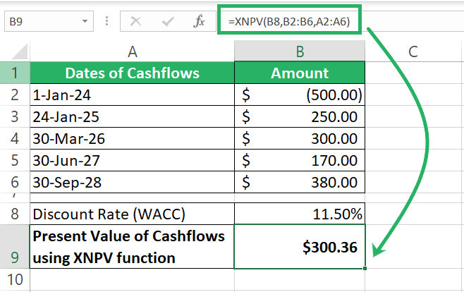 XNPV function of Excel