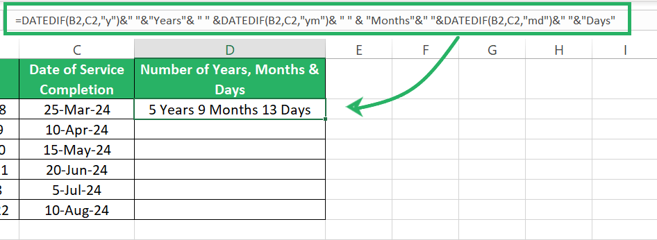 DATEDIF excel formulas