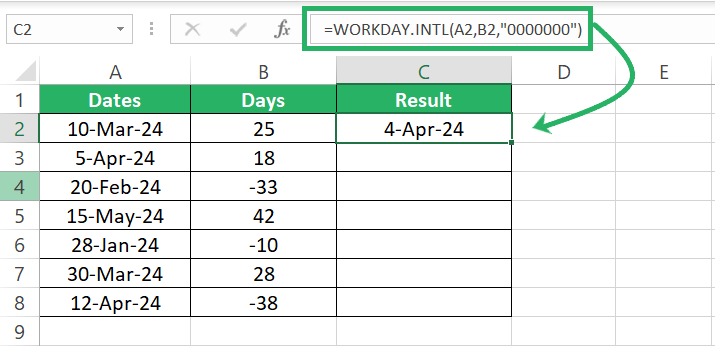 The WORKDAY.INTL calculates normal days