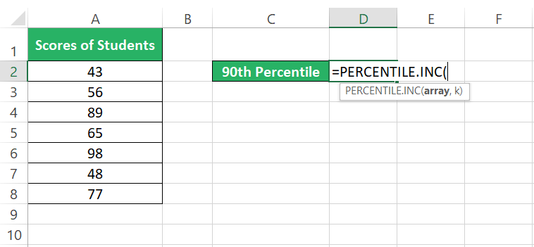 percentile.inc syntax