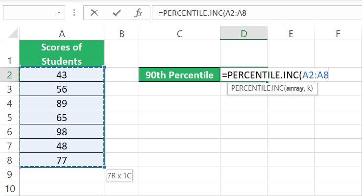 array for percentiles.