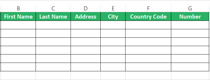 Tabular format of required details