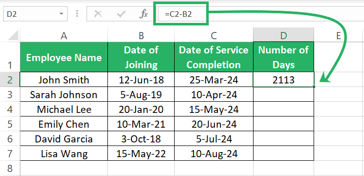 Subtracting the hire date