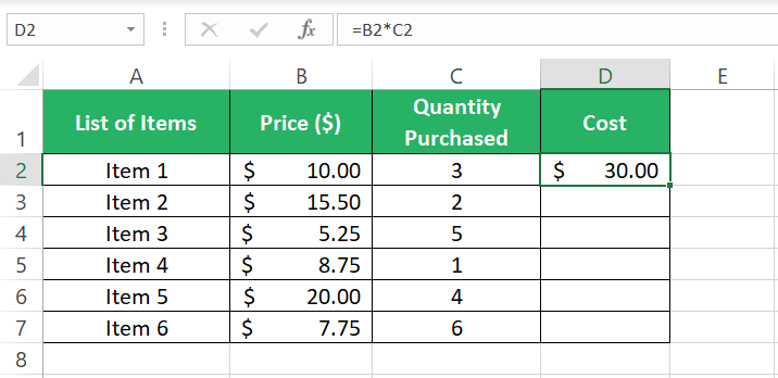 relative reference for product and quantity