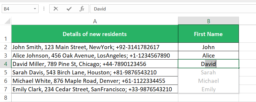 Excel populates the remaining cells after sensing the pattern