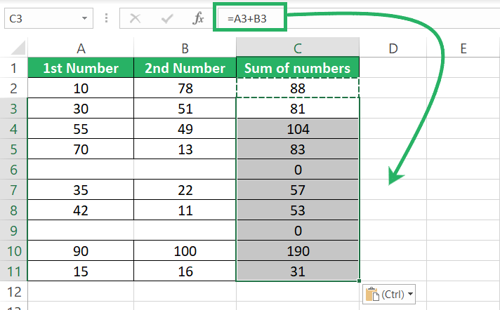 Formula pasted