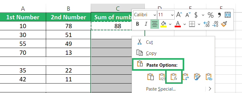 Paste formula only