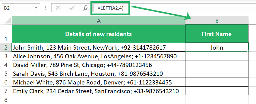 Using the LEFT function to extract text strings