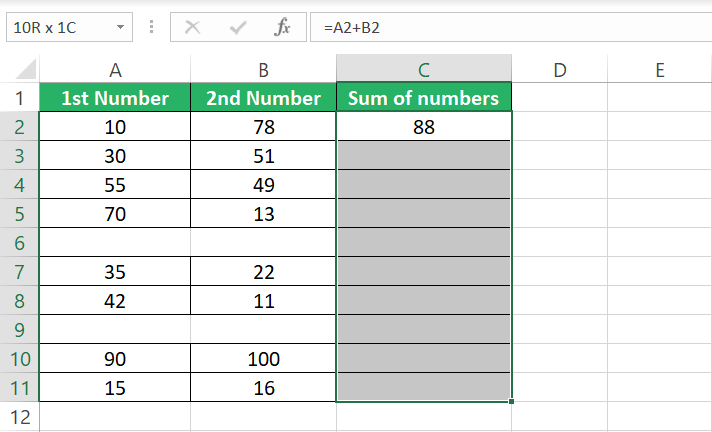 Selecting a range of cells