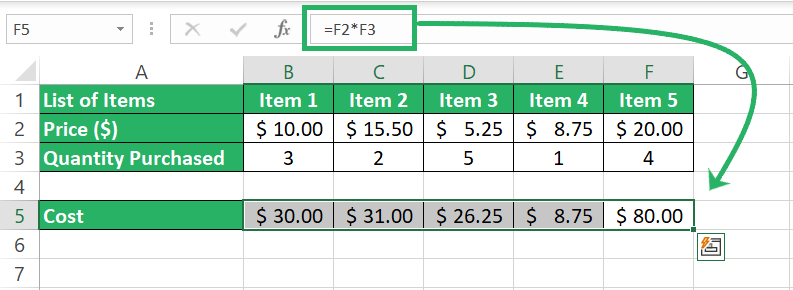 apply formula towards right