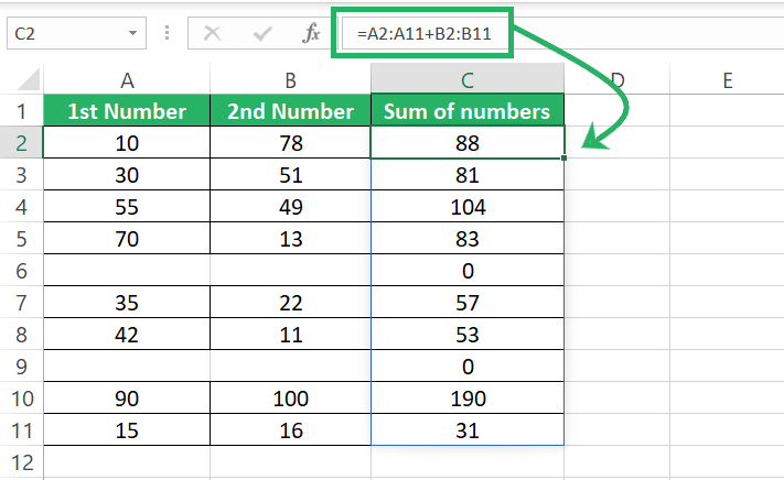 Array formula applied