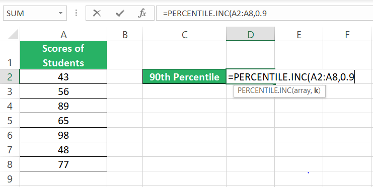 k value for percentile