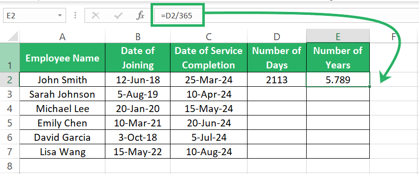 Dividing the number of days by 365