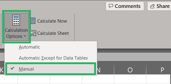 Setting calculations to manual