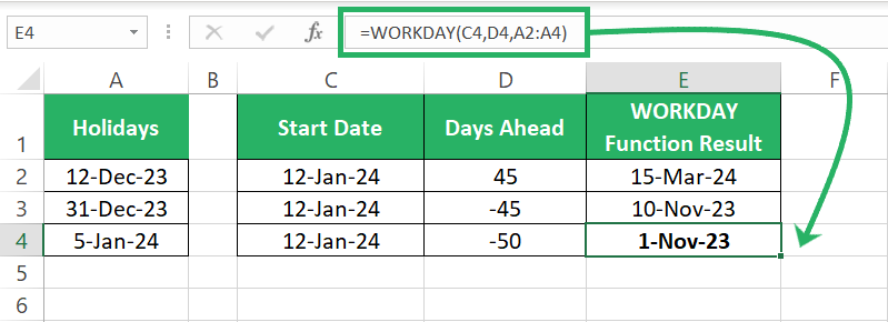 Workdays excluding holidays