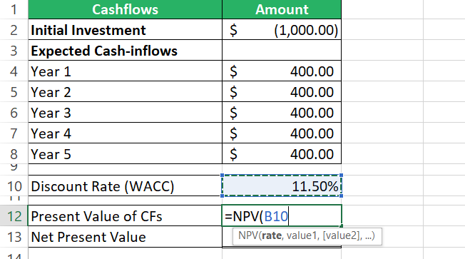 Rate for the Excel NPV function