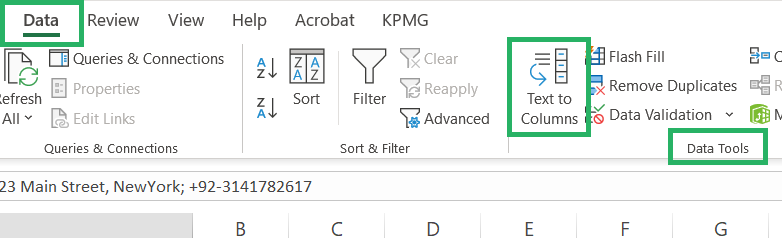 Data tab > text to columns