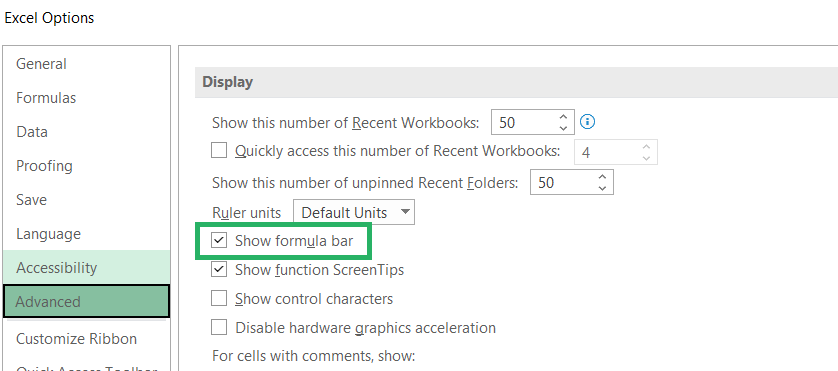 5 Show formula bar option Microsoft office