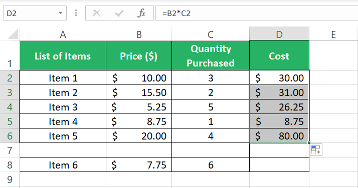 Data with blank cells