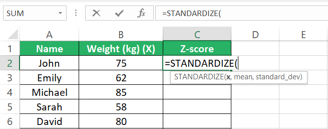 STANDARDIZE function syntax