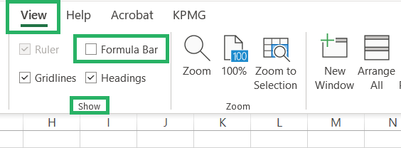 6 Uncheck the box for the formula bar