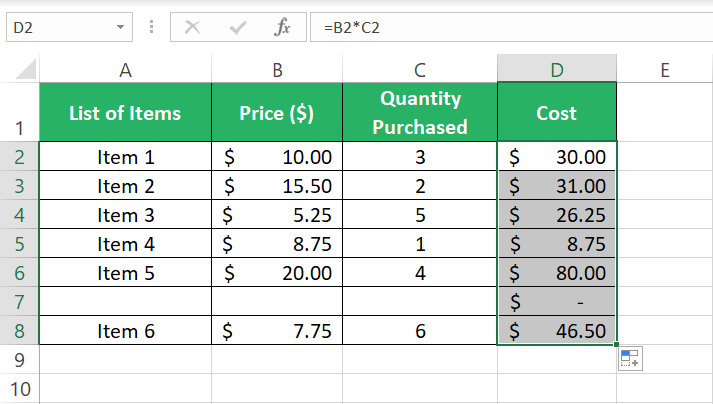 Drag and drop to entire column